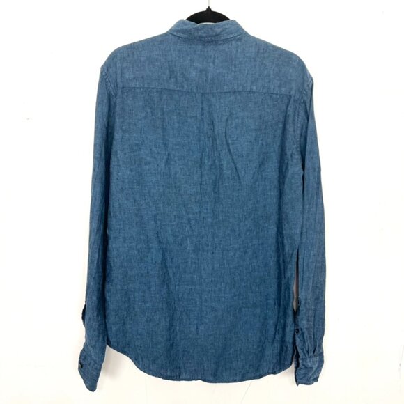 Club Monaco 100% Linen Slim Fit Button Down Shirt Blue Small - Picture 4 of 4